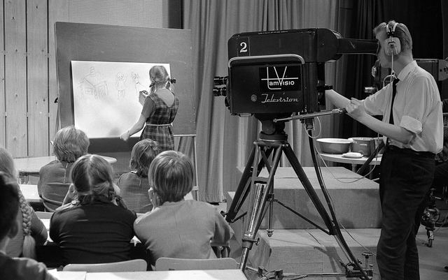 Tamvision’s camera operator Tuomo Kurikka films a television program at Frenckell’s studio in Tampere. The program is po